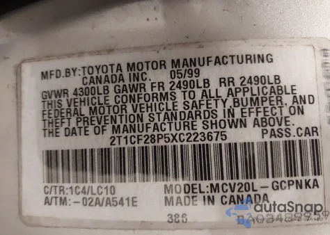 1999 Toyota Camry Solara Se/Sle из США, поврежденный, VIN 2T1CF28P5XC223675